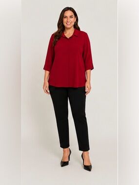 NWT Vikki Vi 0X Wine Red Button Front Blouse Plus Size 3/4 Sleeve Travel Knit To